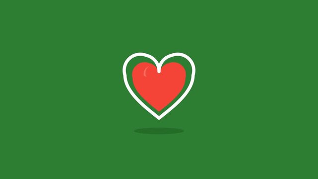 Red heart icon motion graphics animation on green background loop