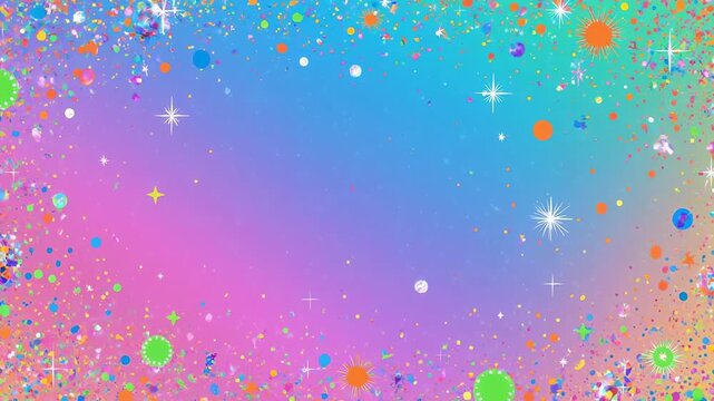 Whimsical animated background with sparkling stars and confetti in pastel gradient colors