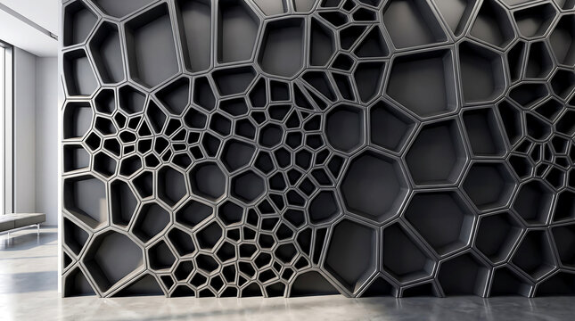 Parametric wall interior design with a complex geometric pattern featuring architecture, texture