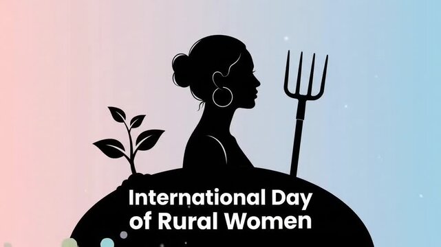 International Day of Rural Women with Farming Silhouette and Sprout