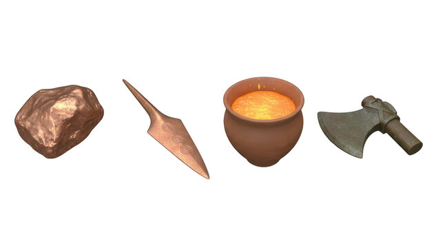 Set of Ancient Bronze Age Weapons and Tools Objects