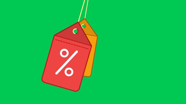 Animated discount price tag labels on green screen for shopping sale promotion video clip.