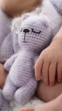 Newborn Girl Sleeping During Photoshoot And Close-Up Of Foot In Vertical Video
