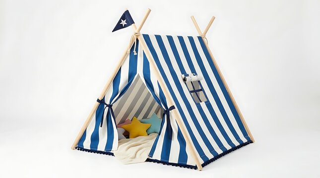 Classic blue white striped kids play tent for indoor outdoor fun