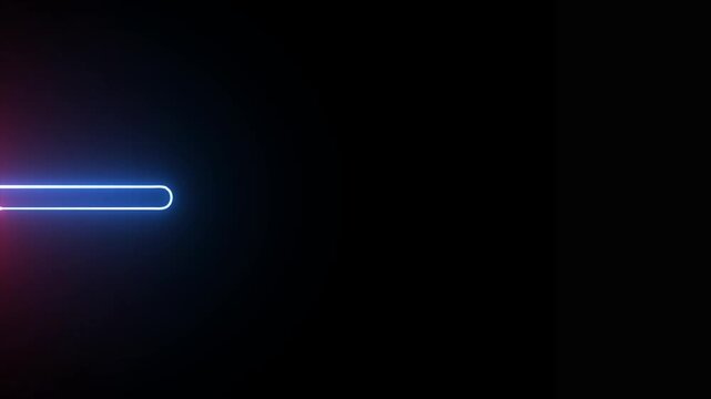 Neon glowing straight arrow pointing left with red and blue light effect