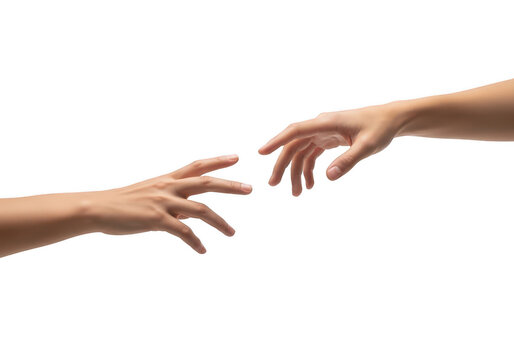 Two hands gently touching fingertips against a plain background isolated on transparent background