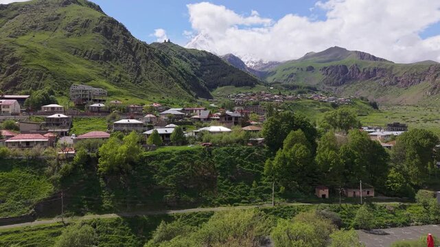 Aerial view of Oni town in the Caucasus mountains, Georgia.