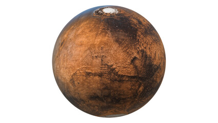 Detailed Mars planet with polar ice cap, isolated on transparent background © George