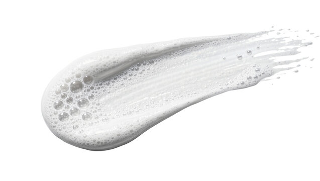 White foamy cosmetic cream smear with small bubbles, isolated on transparent background