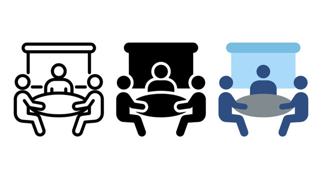 Set of three icons representing people around a conference table for business meetings