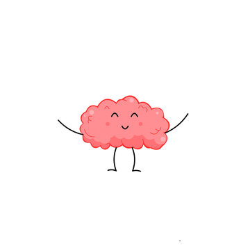 Cute but simple brain illustration with happy emotion. Graphic resources. 