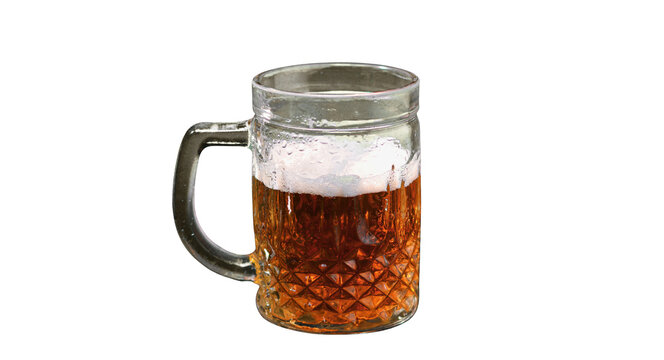 Glass Mug of Cold Amber Beer with Foam Cutout PNG
