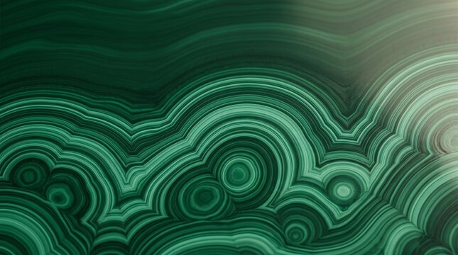 Polished green malachite stone slab with concentric patterns