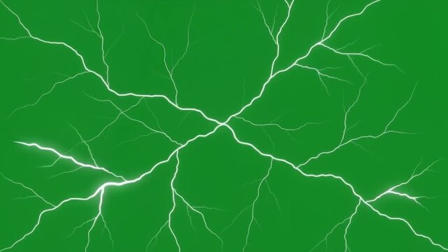 Realistic White Lightning Thunderbolt Animation on Green Screen Background