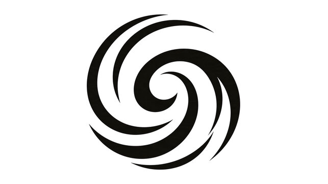 Isolated black abstract spiral shape or swirl logo, dynamic motion vortex concept design