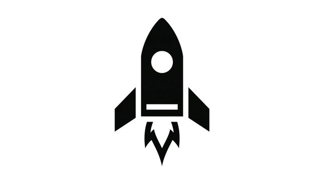Isolated black rocket launching icon symbolizing startup success, innovation, and technological progress