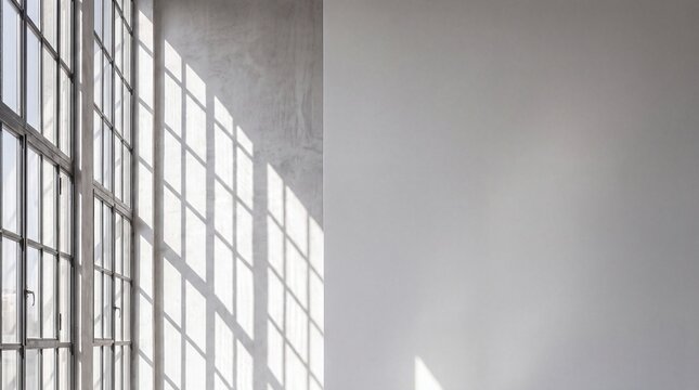 Empty Loft Room with Sunlight and Window Shadow on Wall