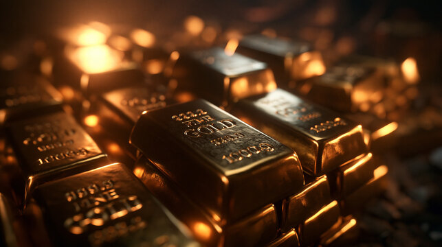 Gold Bullion Bars Stacked in Warm Dramatic Lighting