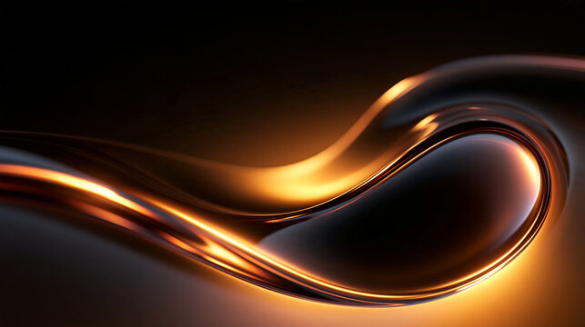 Abstract Flowing Golden Liquid Wave on Dark Background