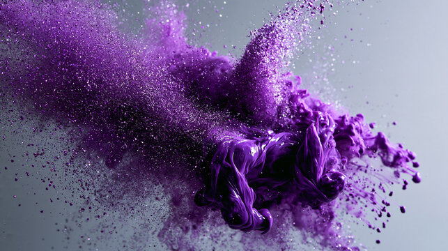 Explosion of Vibrant Purple Powder and Liquid Paint