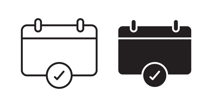 Check in calendar icon flat outline in black