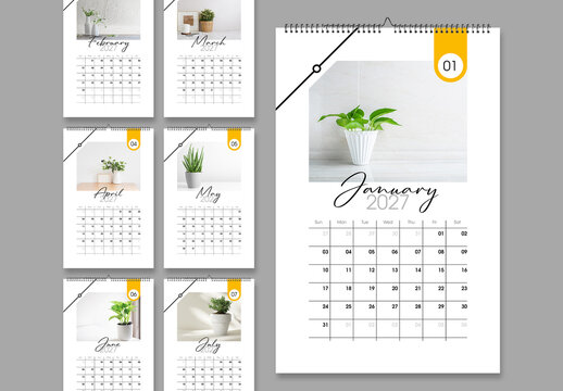 2027 Botanical Calendar Template with Minimal Plant Photography