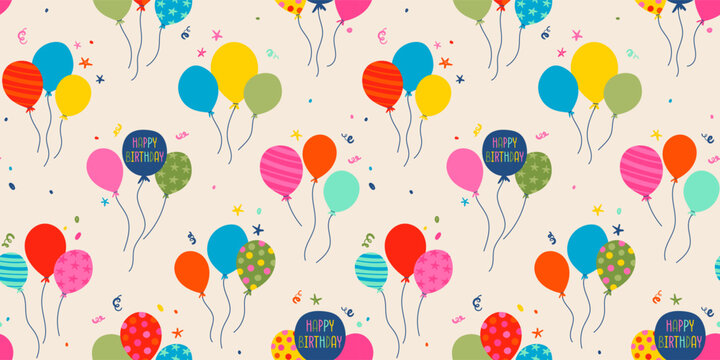 Fun hand drawn party seamless design with fun balloons. Great for birthday parties, textiles, banners, wallpapers, wrapping - vector design