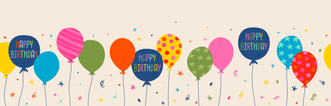Fun hand drawn party seamless design with fun balloons. Great for birthday parties, textiles, banners, wallpapers, wrapping - vector design
