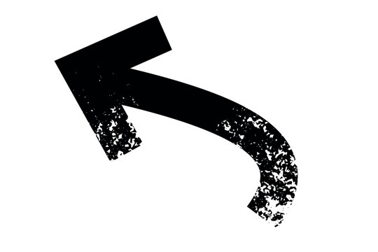 Short curved arrow vector icon pointing up with black textured grunge effect. Isolated vector illustration of a direction pointer symbol, ideal for UI, web design, layouts