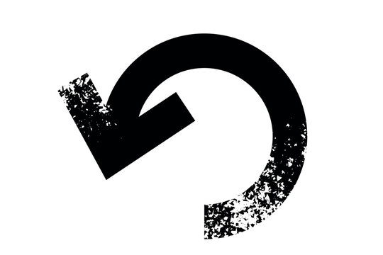 Looping U-turn arrow vector icon with black textured grunge effect. Isolated vector illustration of a return direction pointer symbol, ideal for UI, web design, navigation