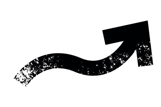 Wavy S-curve arrow vector icon pointing right with black textured grunge effect. Isolated vector illustration of a direction pointer symbol, ideal for UI, web design, creative graphics