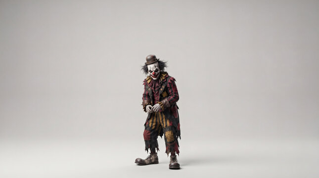 Creepy horror clown standing in studio