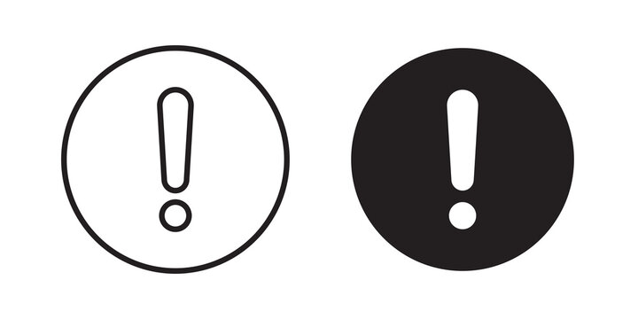 Exclamation button icon flat outline in black