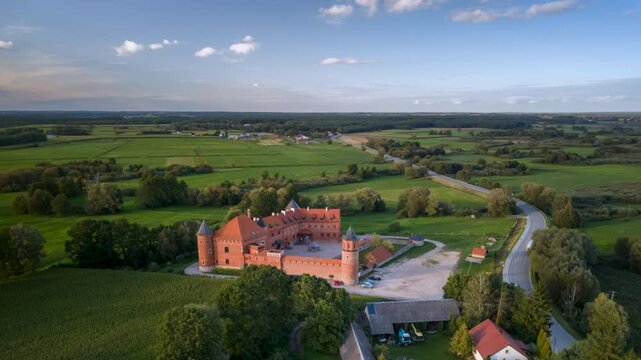 Tykocin Castle and Podlasie countryside, aerial hyperlapse, Poland