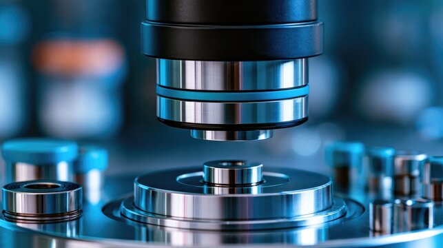 Detailed Close-Up of a Modern Microscope with Reflective Metal Components and Optimal Lighting in a Laboratory Setting