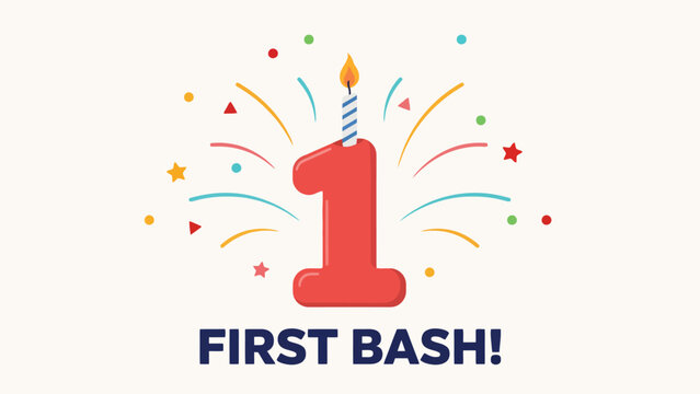 Celebration graphic design featuring first birthday party bash illustration