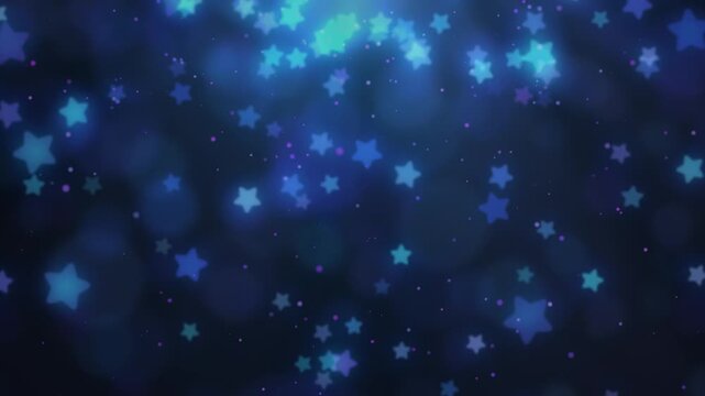 青い幻想的な光の中をゆっくり舞い落ちる星とパーティクルのループ背景動画