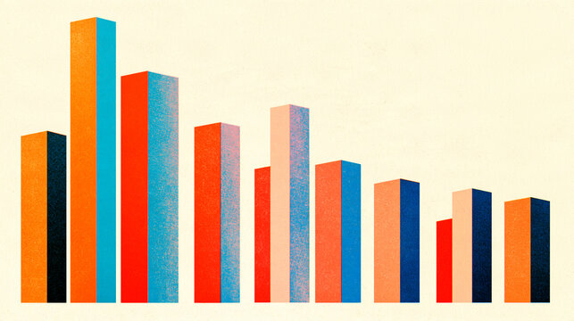 Retro risograph abstract bar chart skyline / vintage data poster
