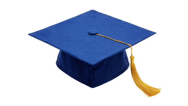 Blue graduation cap with gold tassel, isolated on transparent background