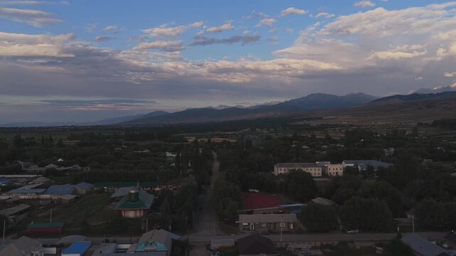 Aerial view of Ysyk Kol town near Ysyk-Kol lake, Kyrgyzstan.