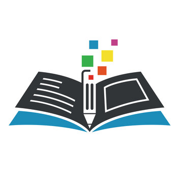 Logo design combining book and digital pixels, modern design vector.