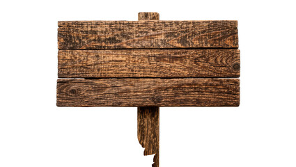 Weathered wooden signpost with three horizontal planks, isolated on transparent background © PNGera