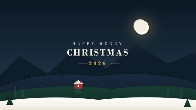 A premium cinematic multi-layered paper-cut Christmas background featuring deep midnight blue and pine cardstock silhouettes, a luminous moon, a cozy chalet, and serene snowdrifts