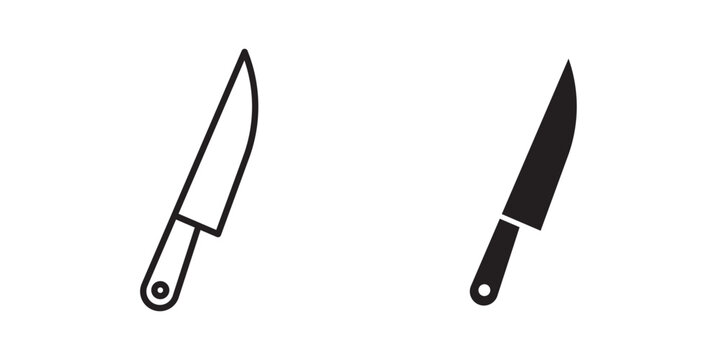 Kitchen knife icon flat outline in black