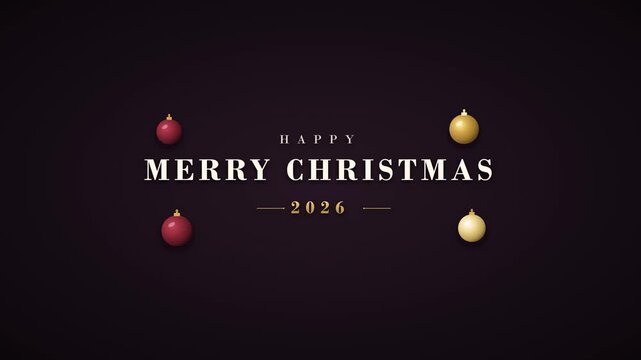 A premium cinematic Christmas background featuring centered typography framed by four elegant spherical ornaments orbiting on a subtle elliptical path with depth scaling. At 4 seconds, the gold orname