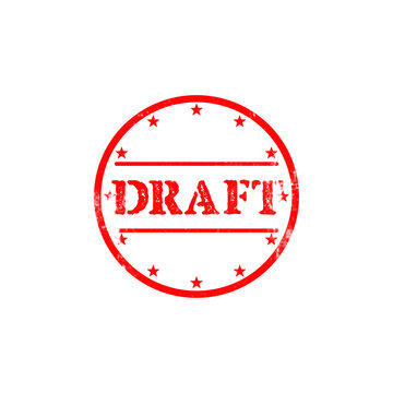 Draft rubber stamp red circular icon with distressed texture for professional document marking.