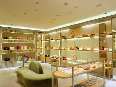 Jimmy Choo fashion concession shop display in Harrods, London, UK