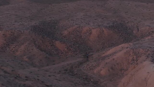 Aerial view of the rugged landscape of Ak Say, Kyrgyzstan.