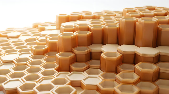 Hexagonal modular blocks arranged in a geometric pattern with gradient shading