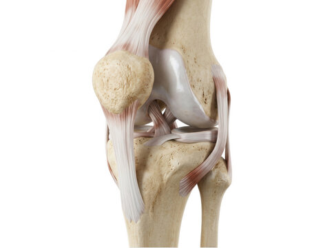Human knee joint ligaments and tendons closeup isolated on transparent background for orthopedic and clinical studies